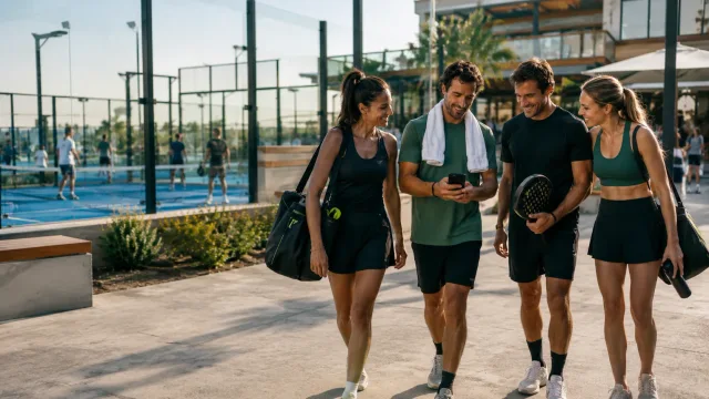 Players sharing a moment at a racket sports club